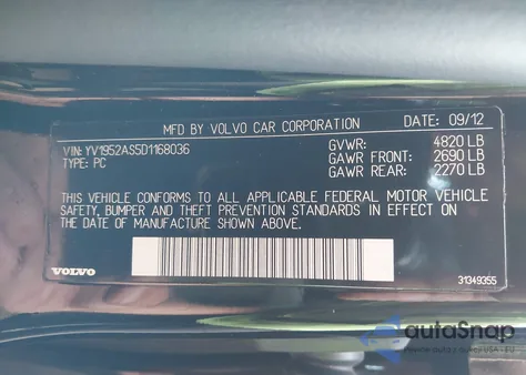 2013 Volvo S80 3.2 Premier Plus из США, поврежденный, VIN YV1952AS5D1168036